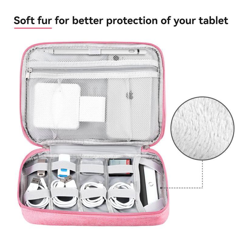 [Australia - AusPower] - Bevegekos Large Electronics Organizer, Travel Accessories Cord Organizer Pouch for 7.9 Inch Tablet, Cables, Charger, Power Adapter, 2 Layers (Large, Rosy Pink) 