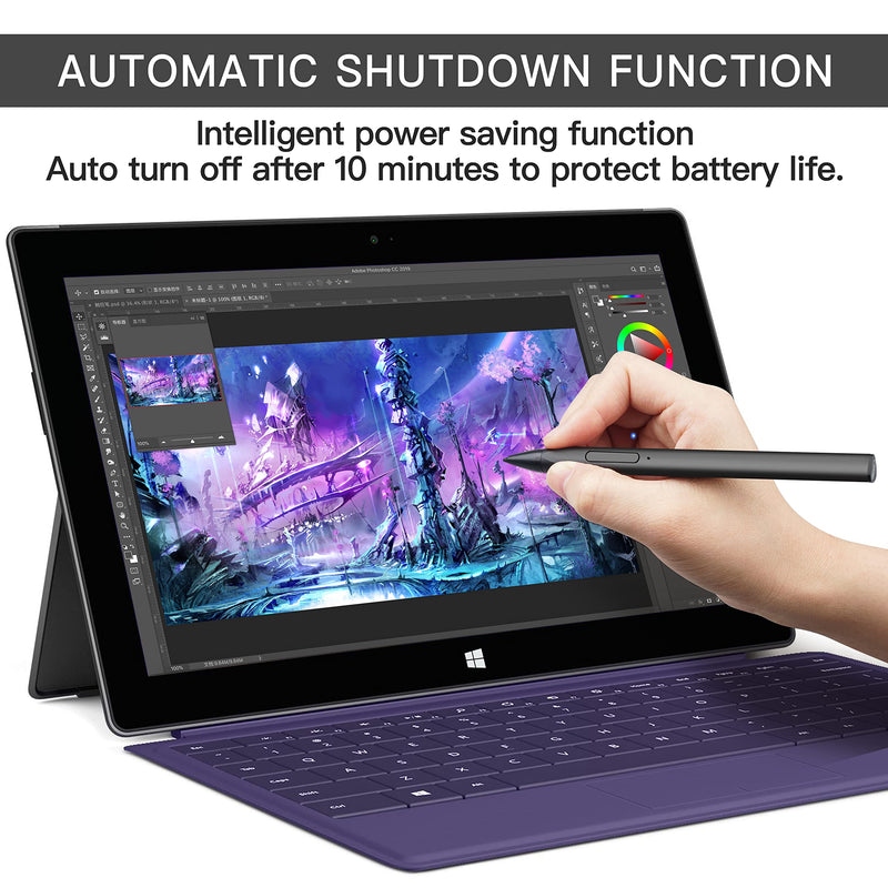 [Australia - AusPower] - Stylus with Palm Rejection, 4096 Pressure Sensitivity, Compatible with Surface Pro X/8/7+/7/6/5/4/3, Surface Book/Go/Laptop/Studio for Precise Writing/Drawing, Rechargeable (Black) Black 