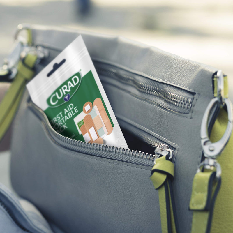 [Australia - AusPower] - Curad First Aid Portable Pack, Ideal for Travel, Carry-on, Backpacks, Water Resistant Pouch, Variety Size Bandages, Alcohol Swabs, 12 Packs 