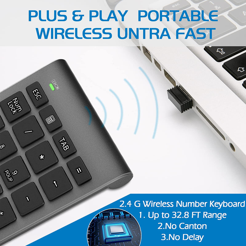 [Australia - AusPower] - Number Pads, Foloda Wireless Eexternal Data Entry Numeric Keypads 22 Keys 2.4G Num Pad for for Laptop, PC, Desktop, Surface Pro, Notebook Grey 
