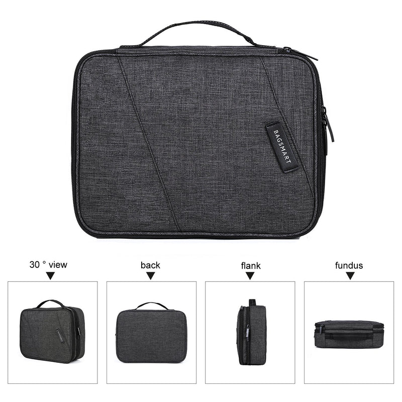 [Australia - AusPower] - Electronic Organizer, BAGSMART Accessories Organizer Travel Double Layer Electronics Bag Large for 10.5 inch iPad Pro, Adapter, Cables, Black 1-Black 