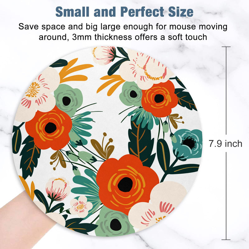 [Australia - AusPower] - Atufsuat Mouse Pad, Premium-Textured Small Round Mousepad 7.9 x 7.9 Inch, Cute Mouse pad for Wireless Mouse, Waterproof Non-Slip Rubber Base Mouse Mat for Laptop PC Office Women, Colorful Flowers 