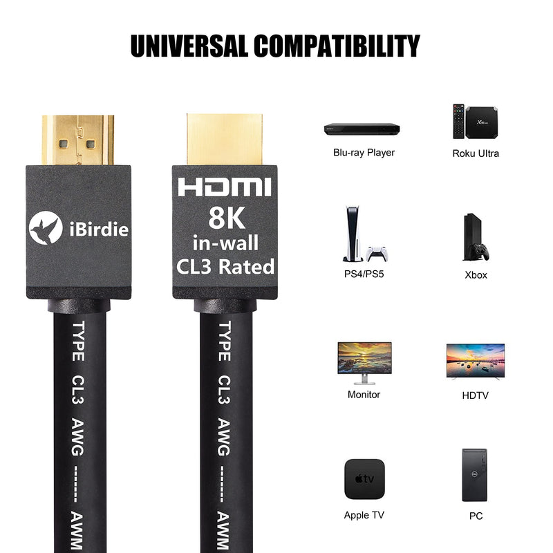 [Australia - AusPower] - 8K 48Gbps HDMI 2.1 Cable 10 Feet CL3 in Wall Rated 8K60 4K120 eARC ARC HDCP 2.3 2.2 Ultra High Speed Compatible with Dolby Vision Apple TV Roku Sony LG Samsung PS5 PS4 Xbox Series X RTX 3080 3090 10Feet 