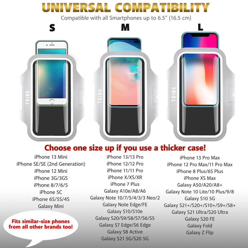 [Australia - AusPower] - TRIBE Water Resistant Cell Phone Armband Case Running Holder for iPhone Pro Max Plus Mini SE (13/12/11/X/XS/XR/8/7/6/5) Galaxy S Ultra Plus Edge Note (21/20/10/9/8/7/6/5) Adjustable Strap & Key Pocket Grey L: iPhone+/Pro Max/XR/XS Max/Galaxy+/Ultra/Note 