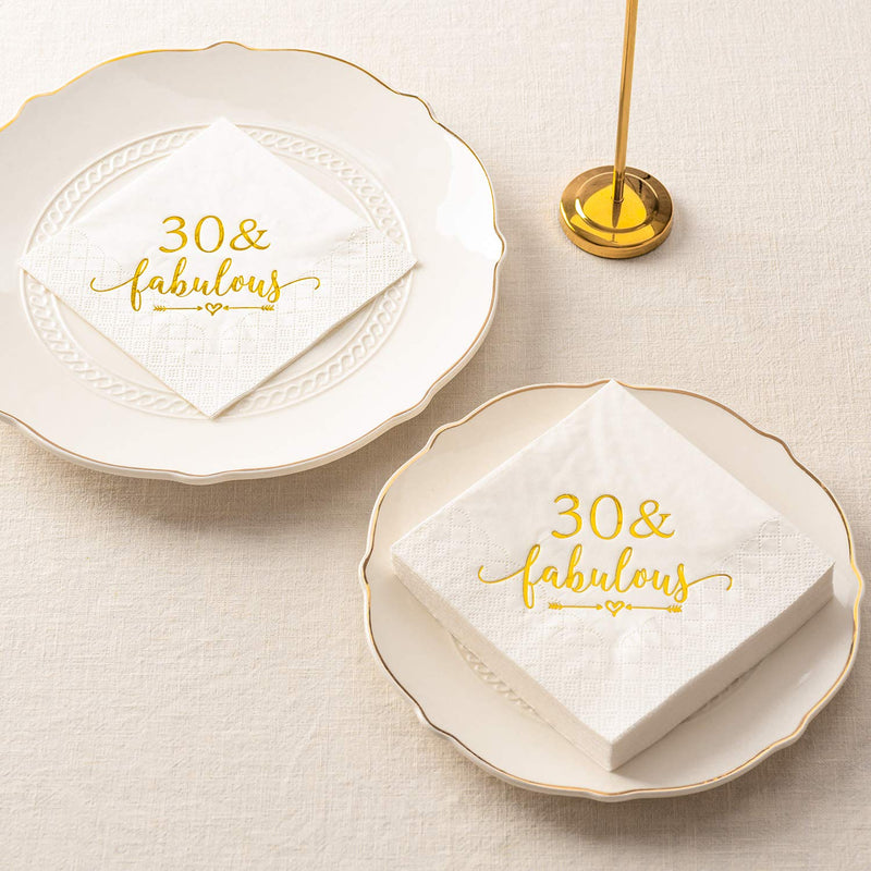 [Australia - AusPower] - Crisky 30 and Fabulous Cocktail Napkins Gold for Women 30th Birthday Decorations, 30th Birthday Bevergae Dessert Table Supplies, 50Pcs, 3-Ply 