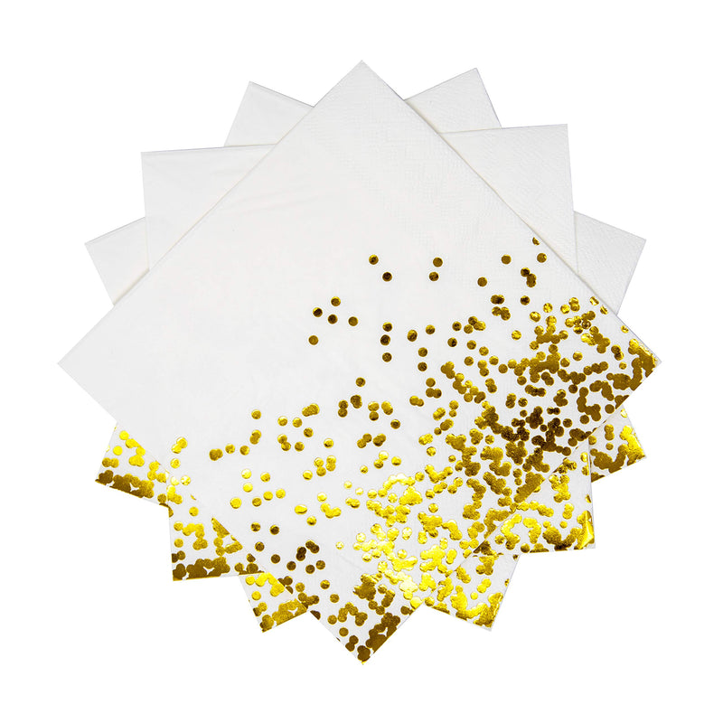 [Australia - AusPower] - PARTY CHIC White with Gold Luncheon Napkins, 3 Ply, 50 Pack, 6.5 in x 6.5 in, Gold Foil Decorative Paper Napkins for Celebration of Life, Wedding , Baby Shower, Cocktail, Communion 