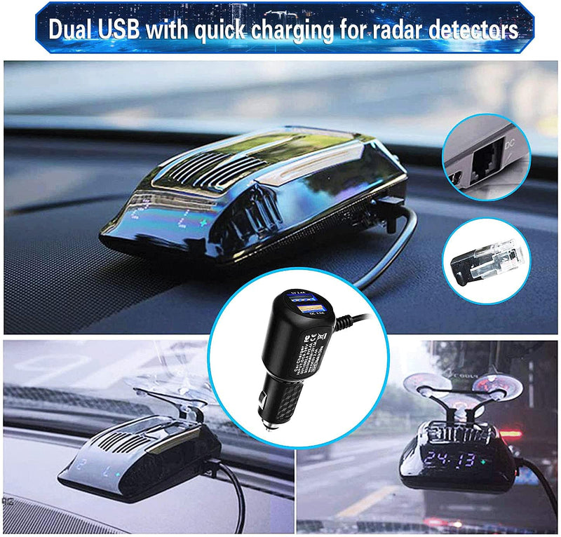 [Australia - AusPower] - Radar Detector Power Cord,for Uniden Escort Valentine Beltronics Passport Cobra etc Radar Detector,with Dual USB QC3.0 Quick Charger（RJ11 Black1 