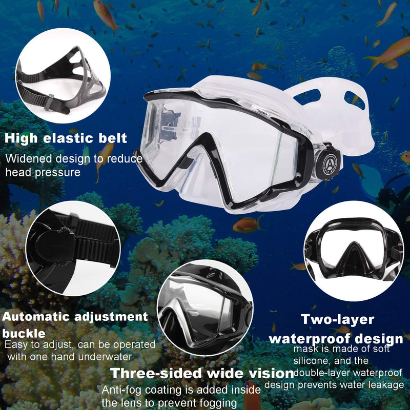 [Australia - AusPower] - AQUA A DIVE SPORTS Diving mask Anti-Fog Swimming Snorkel mask Suitable for Adults Scuba Dive Swim Snorkeling Goggles Masks Black transparent 