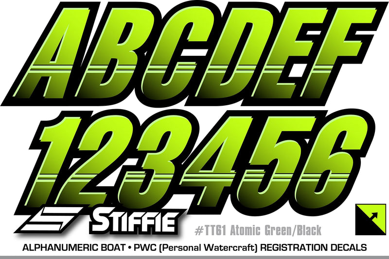 [Australia - AusPower] - Stiffie TECHTRON 3" Alpha-Numeric Registration Identification Numbers Stickers Decals for Boats & Personal Watercraft (Atomic Green / Black) 