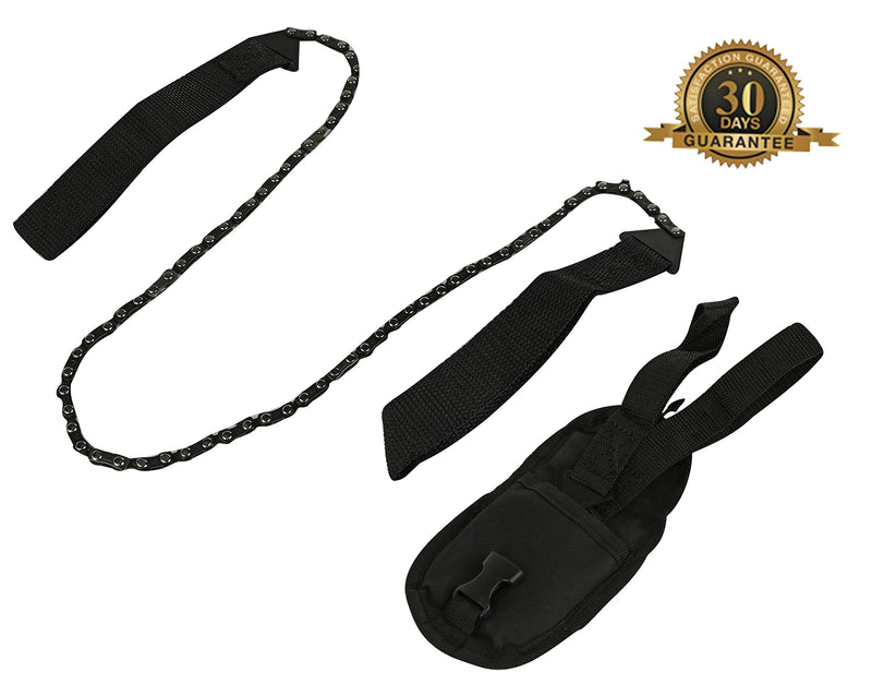 [Australia - AusPower] - Pocket Chainsaw - Razor Sharp Self Cleaning 25.5 In Portable Hand Saw Survival Gear with Black Holster for Camping, Hunting, Hiking | Pocket-sized 25.5” Emergency Wilderness Survival Chain Saw (Black) 