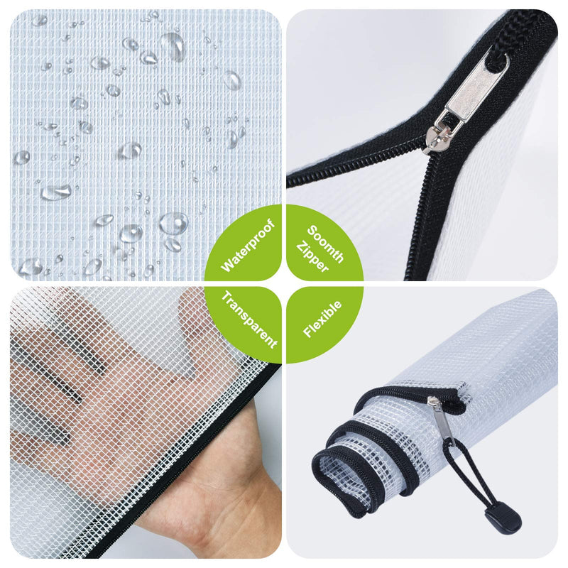 [Australia - AusPower] - 12 Pcs Plastic Mesh Zip File Bags, Waterproof Tear-Resistant Document File Folders, A4 Size Zipper Documents Pouch Document Organizer Bags for School Office Home Travel Storage(13.5×9.5Inch) Black A4(13.5×9.5Inch) 