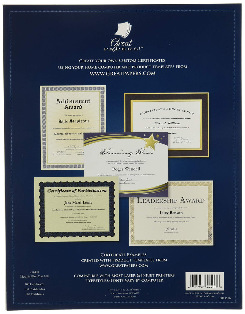 [Australia - AusPower] - Great Papers! Metallic Blue Border Certificate, 8.5"x 11", 100 Count (934400) 