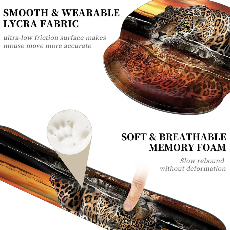 [Australia - AusPower] - Ergonomic Mouse Pad Wrist Support & Keyboard Wrist Rest Set (with Coaster), Memory Foam Gel Keyboard Moue Pads Combo for Easy Typing Pain Relief Computer Laptop Office-Leopard Drinking Leopard Drinking 