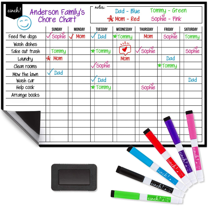[Australia - AusPower] - Magnetic Dry Erase Chore Chart for Multiple Kids and Adults: Fridge 17x12" - Includes 6 Whiteboard Markers and Eraser with Magnets - Daily Responsibility Rewards White Board for Toddlers, Teenagers 