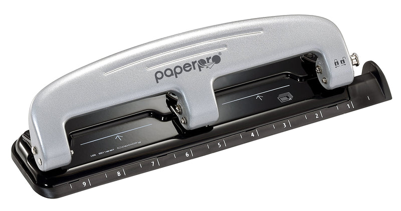 [Australia - AusPower] - PaperPro inPRESS 12 Reduced Effort Three-Hole Punch, Silver/Black (2101) 12 Sheet Black 
