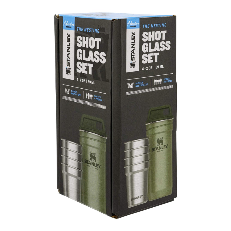 [Australia - AusPower] - Stanley Adventure Nesting Shot Glass Set, 4 Stainless Steel Shot Glasses with Rugged Metal Travel Carry Case, Camping Gifts Hammertone Green 