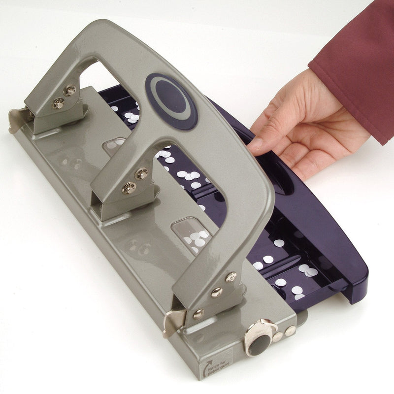 [Australia - AusPower] - Officemate Deluxe Medium Duty 3-Hole Punch with Chip Drawer, Silver and Navy, 20-Sheet Capacity (90102) 