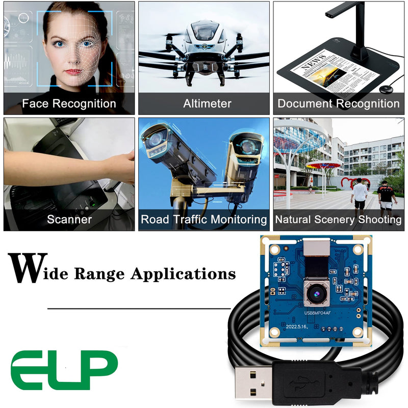 [Australia - AusPower] - ELP 8mp USB Camera Autofocus 4K PC Camera Module for Computer and Raspberry Pi Mini UVC USB2.0 Webcam Board IMX179 Industrial Lightburn Camera Low Distortion CCTV Laser Engraver Camera for Laptop 