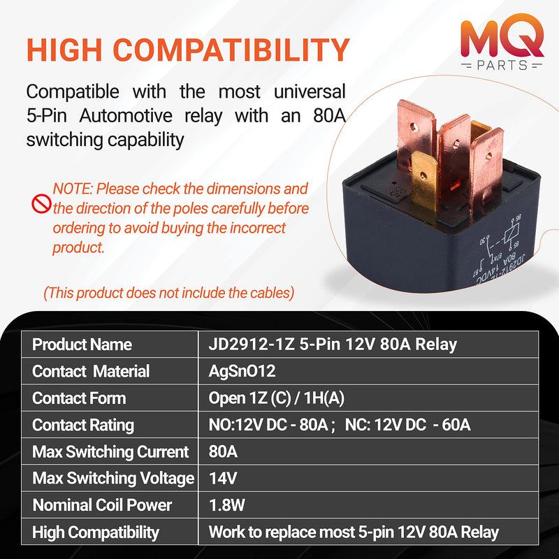 [Australia - AusPower] - [Pack of 3] 12V 5-Pin 80Amp Automotive Relay for CarTruck Boat Van Vehicle - 12V Automotive Relay Switch Power - Premium JD2912-1Z-12VDC 80A 14VDC SPDT Relay by MQparts 