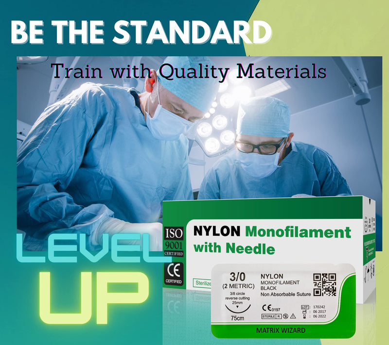 [Australia - AusPower] - 3-0 Sterile Sutures Thread with Needle (Black Monofilament) - Medical and Nursing Student's Surgical Practice Suture Kit, Training with Stitching Pad, First Aid Field Emergency Demo, Vet Use 
