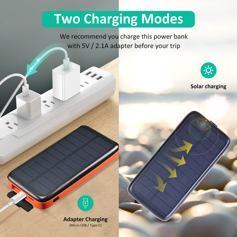 [Australia - AusPower] - FODITGLO Solar Phone Charger – Solar Power Bank - 26800mAh Solar Charger with Li-Polymer Battery – 1.9W/2.4A Solar Chargers for Electronic Devices - 1.05 x 3.36 x 6.8 inches (Orange) Orange 