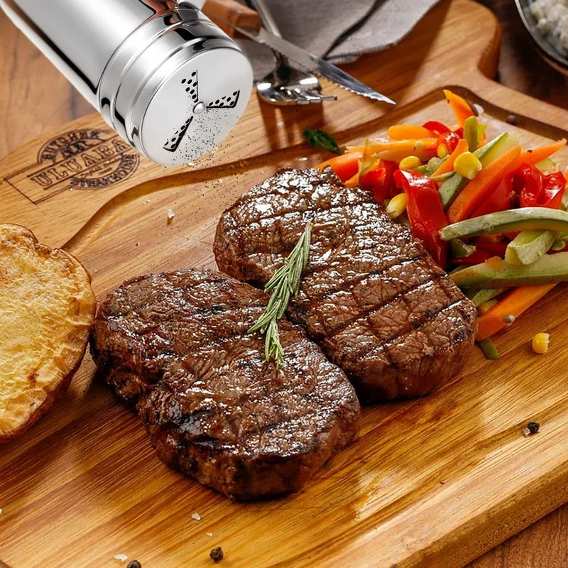[Australia - AusPower] - 3 Pieces Seasoning Bottle with Handle Stainless Steel Spice Shaker Metal Versatile Dredge Shaker with Rotating Cover for Cooking Kitchen Gadget (Fan Style Lid,Large) Large Fan Style Lid 