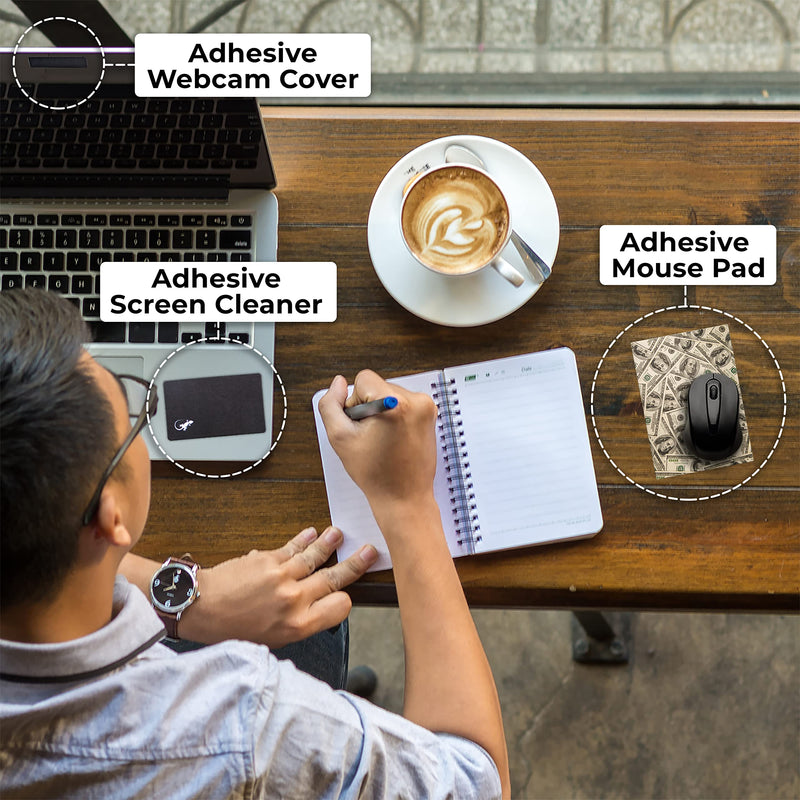 [Australia - AusPower] - Mouse Pad Adhesive Bottom - Sticks to Any Surface - Portable - Webcam Covers and Screen Cleaner Included (Benjamins) BENJAMINS 