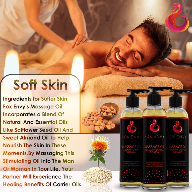 [Australia - AusPower] - Massage Oil for Couples, Women & Men (1 Bottle, 8 fl oz) - Fox Envy Massage Oil with Coconut Oil & Jojoba Oil - Orange Blossom with Rosemary 