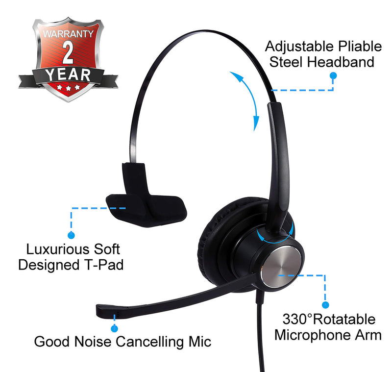 [Australia - AusPower] - 2.5mm Headset with Microphone Noise Canceling & Volume Controls, Mono Telephone Headset for Panasonic Dect 6.0 Phones, Office Telephone Headset for AT&T Vtech Cordless Phone 