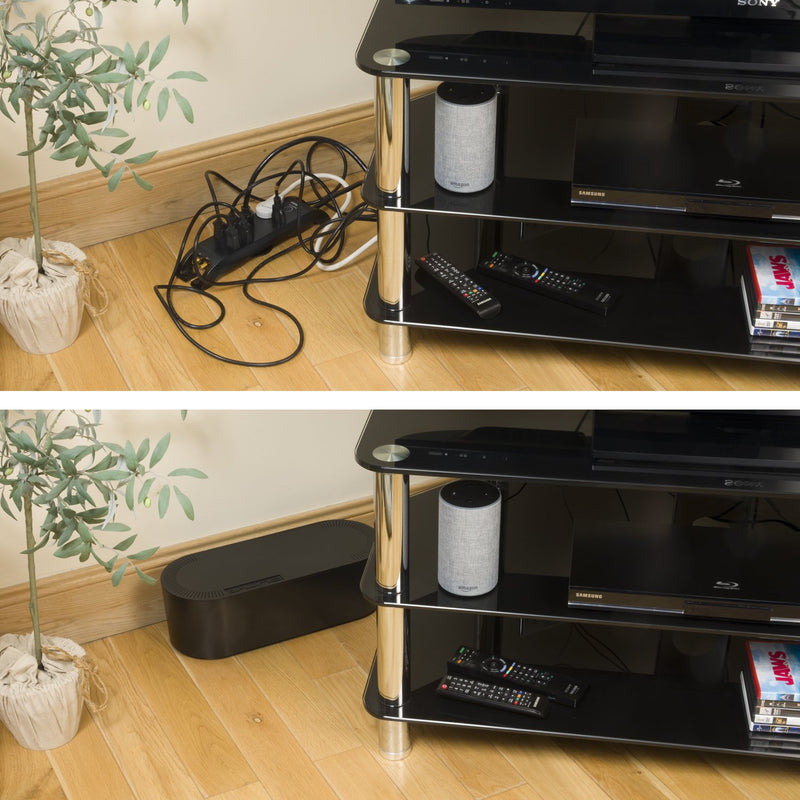 [Australia - AusPower] - D-Line Cable Management Box, Cord Organizer Box to Hide & Conceal Power Strips, Desk Cable Management Solution, Made from Electrically Safe ABS Material - 16.5" (L) x 6.5" (W) 5.25" (H) - Black Large 
