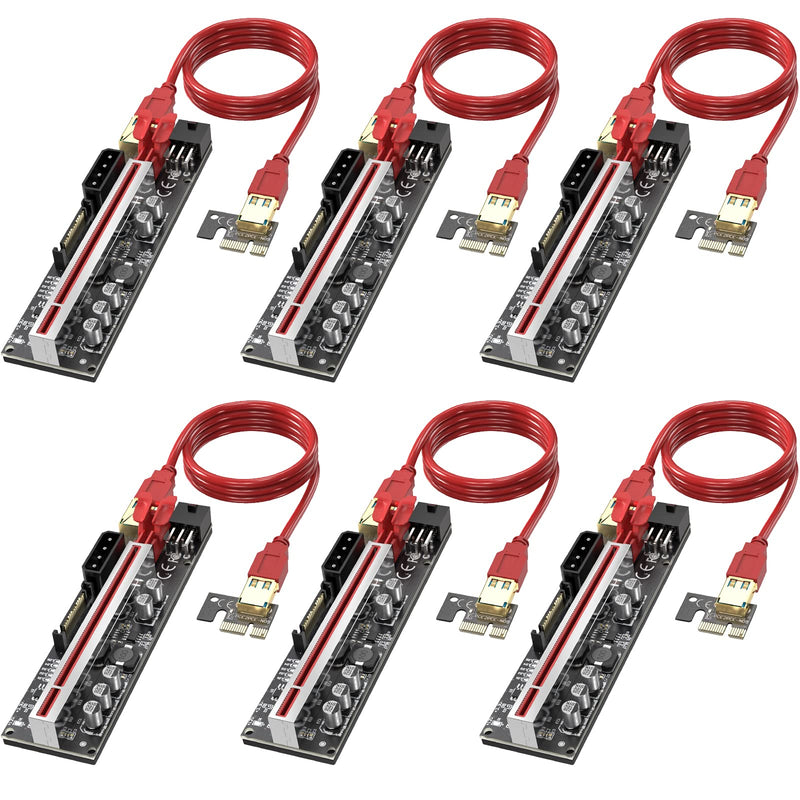 [Australia - AusPower] - EDUP LOVE PCI-E GPU Riser Express Cable with 5 Solid Capacitors,Marque Light,16X to 1X Bitcoin/Ethereum ETH Mining Mini Graphics Riser Card Adapter ( Pack of 6) 6PCS/PACK 
