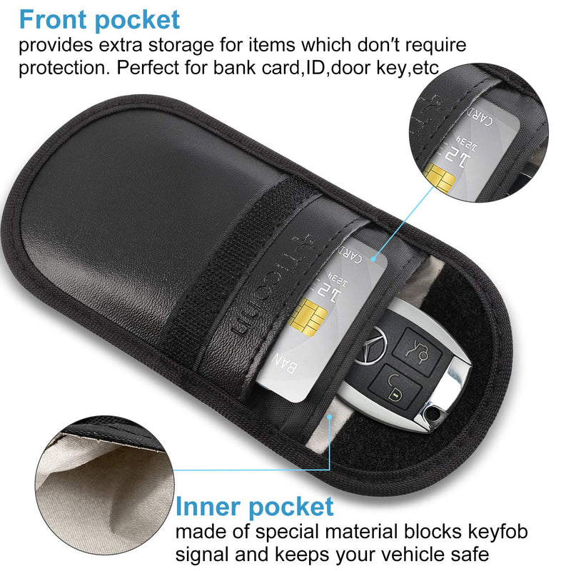 [Australia - AusPower] - Faraday Bag for Key Fob (2 Pack), TICONN Faraday Cage Protector - Car RFID Signal Blocking, Anti-Theft Pouch, Anti-Hacking Case Blocker Black PU 