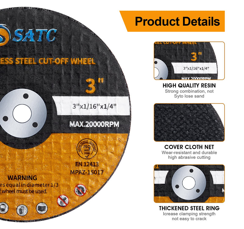 [Australia - AusPower] - S SATC 25 PCS Cutting Disc 3 Inch Grinder Wheel 3" x 1/16" x 1/4" Cut-off Wheels Fits Angle Grinder Concrete Accessories Saw Grinder Metal Cut Tools Grinder Attachment 25 PCS 3"x.1/16"x1/4" Cut Off Wheels 