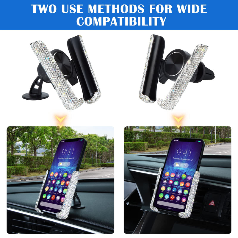 [Australia - AusPower] - EING Car Mobile Phone Holder Air Vent Mount Bling Crystal Adjustable Phone Stand Holder for Easy View GPS Screen,360° Dashboard Windshield Phone Holder,Silver B-Silver 