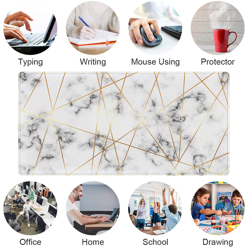 [Australia - AusPower] - Grey Gold Line Marble Extended Gaming Mouse Pad XXL Desk Pad, Large Mousepad for Wireless Mouse (31.5x15.75 in), Big Keyboard Mouse Mat Non-Slip Rubber Base Mousepad with Stitched Edges E-Grey Gold Line Marble 