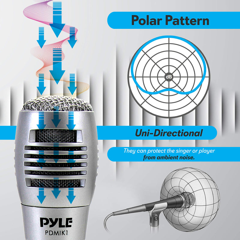 [Australia - AusPower] - Pyle Wired Dynamic Microphone-Professional Moving Coil Unidirectional Handheld Mic with Built-in Acoustic Pop Filter, XLR Connector, Silver, Apple (PDMIK1) 