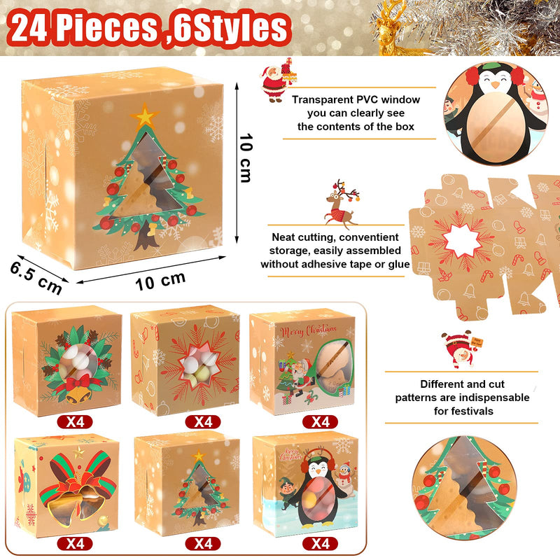[Australia - AusPower] - 24 Pieces 4 x 4 x 2.5 Inches Christmas Cookie Boxes Bakery Boxes with Window Candy Cookie Treat Boxes for Gift Giving Mini Pie Boxes for Christmas Party Doughnuts, Cupcakes, Gifts 