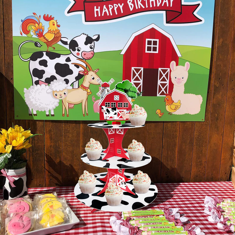 [Australia - AusPower] - 3 Tier Farm Animal Cupcake Stand, Farm Birthday Party Supplies for Welcome Baby Kids Boys Girls Farm Theme Birthday Party Decorations 