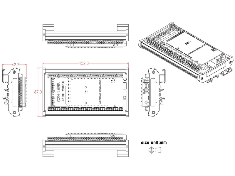 [Australia - AusPower] - Electronics-Salon DIN Rail Mount Screw Terminal Block Adapter Module, for Arduino MEGA-2560 R3. 