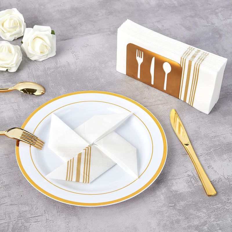 [Australia - AusPower] - 150 PACK Guest Towels Disposable Bathroom, Decorative Bathroom Napkins Linen Feel, Soft, and Absorbent Disposable Paper Hand Towel for Dinners, Kitchen, Parties, Weddings, Christmas Party Gold 