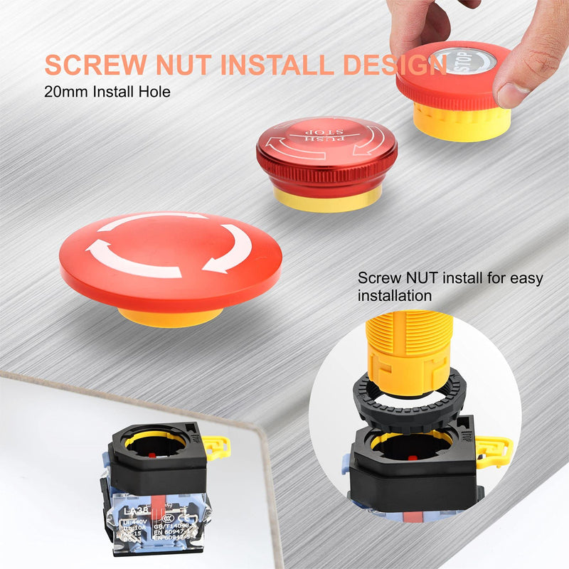 [Australia - AusPower] - APIELE 22mm 1NO 1NC Red Metal Head Mushroom Emergency Stop Push Button Switch 600V 10 Amp (Type A) TYPE A ( Metal Head) 