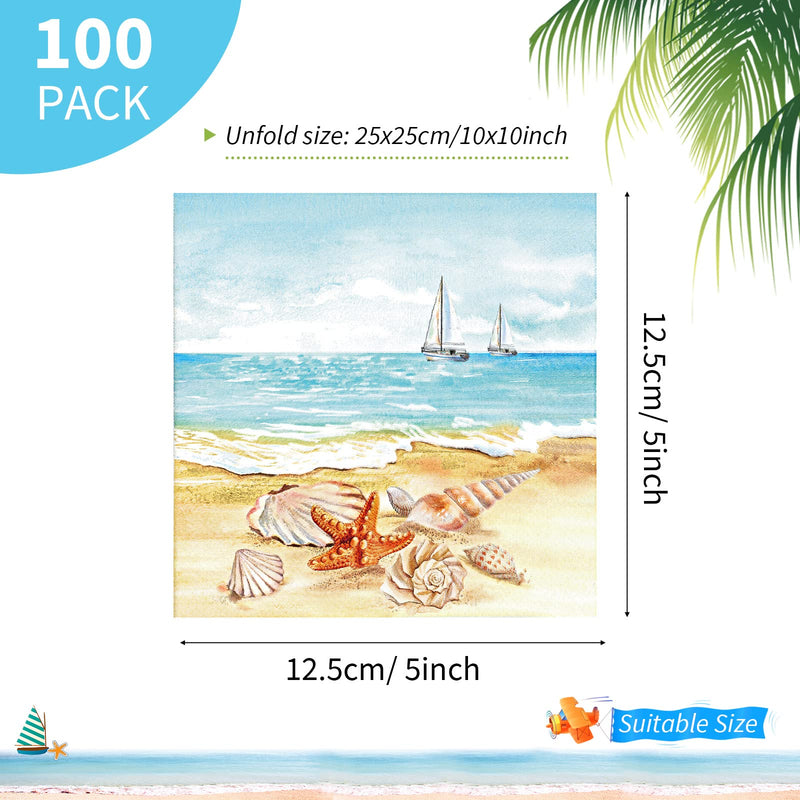 [Australia - AusPower] - 100 Pcs Nautical Beach Guest Napkins Summer 3 Ply Disposable Paper Beach Disposable Guest Towels Beach Dinner Napkins with Starfish Sea Shore Design for Summer Holiday Party Tableware Supplies 