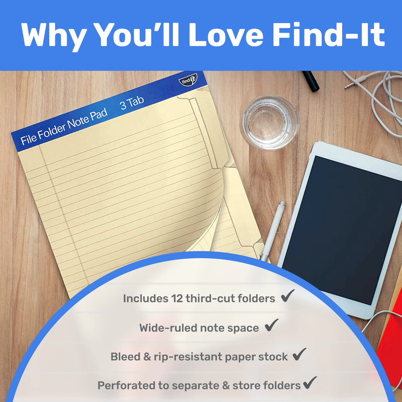 [Australia - AusPower] - Find It File Folder Notepad - Pack of 12 - 9.5 x 12.5 Inch Notebook Organizer Folders for Filing, Document, and Clipboard Organization - Manila 12 Folders 