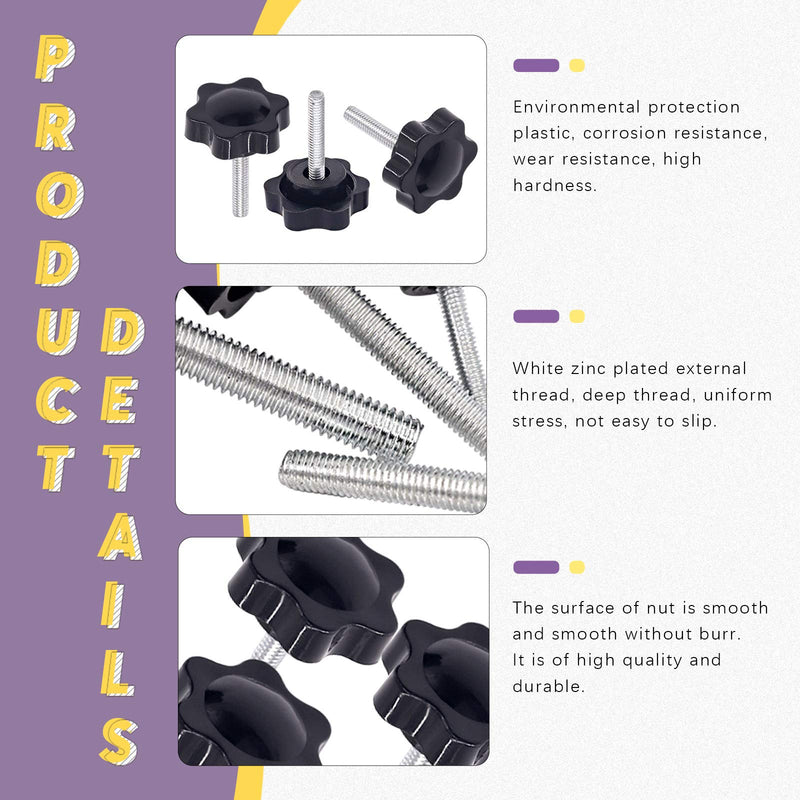 [Australia - AusPower] - Swpeet 60Pcs M4 x 20 Hex Shaped Male Thread Metal Clamping Hand Star Knobs with 304 Stainless Steel Hex Nuts and Flat Washer Assortment Kit, Clamping Screw Plastic Screw-On Handle Clamping Knob(M4*20) M4*20 