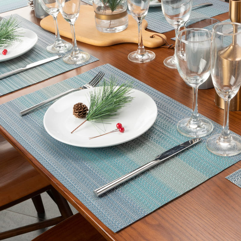 [Australia - AusPower] - Winknowl Placemats, Set of 8 Heat Resistant Stain Resistant Non-Slip Woven Vinyl Insulation Placemats, Durable Elegant Table Mats for Dining(Blue) Blue 
