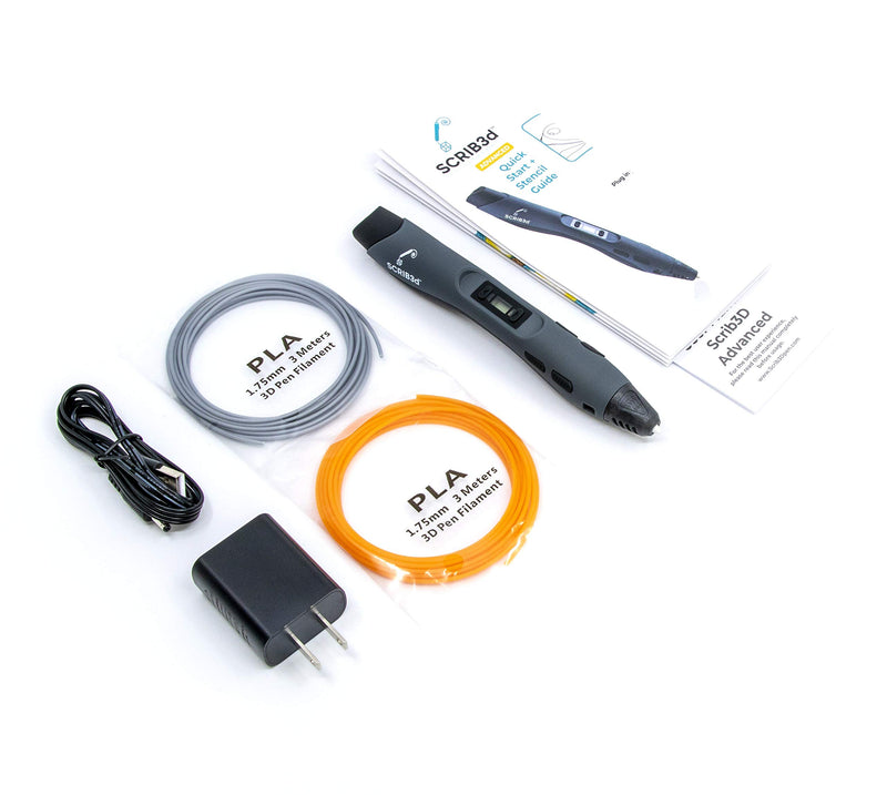 [Australia - AusPower] - SCRIB3D Advanced 3D Printing Pen with Display - Includes Advanced 3D Printing Pen, 2 Starter Colors of PLA Filament Stencil Book + Project Guide, and Charger 