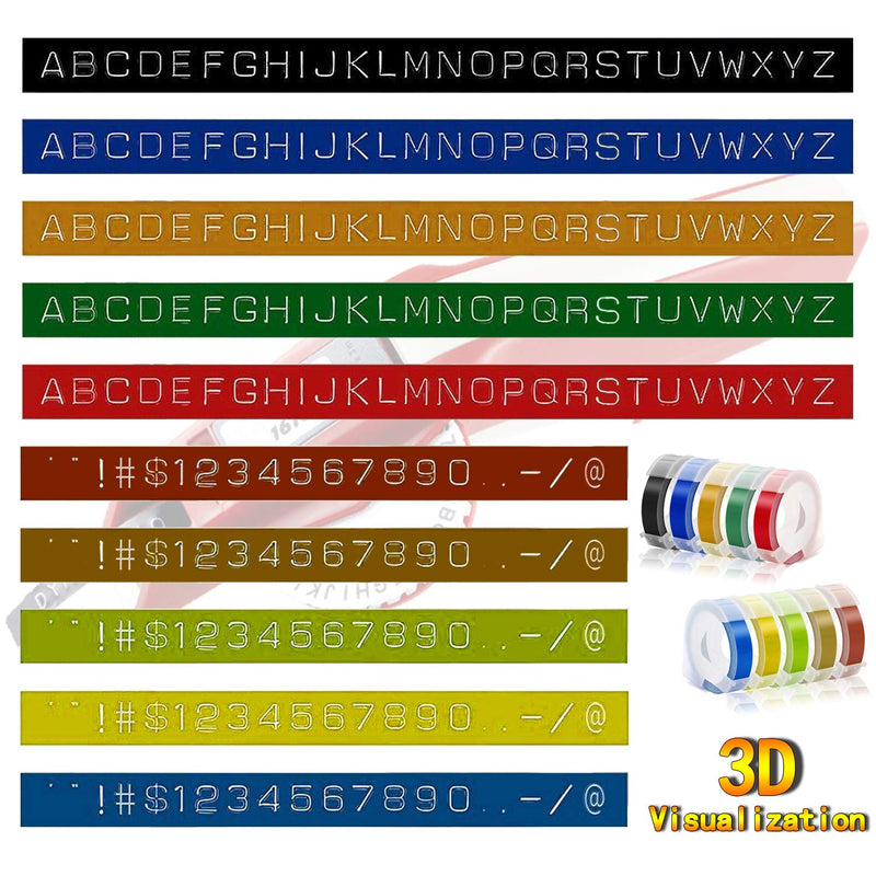 [Australia - AusPower] - Embossing Tape Compatible with Dymo Embossing Label Maker, 3/8'' x 9.8' Colorful 3D Plastic Organizer Xpress Tape Compatible with Dymo Embossing Office Mate II and Old School Label Makers Wide 3/8'' (9mm) 