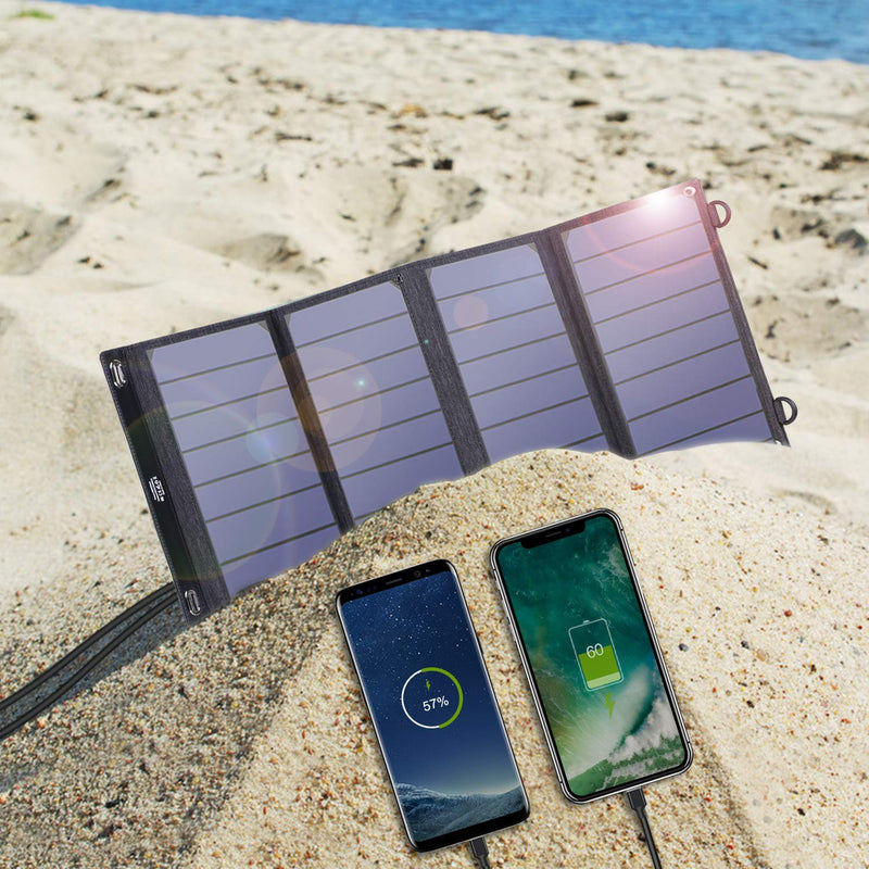 [Australia - AusPower] - Solar Charger Solar Panel Charger, VITCOCO 16W Foldable Solar Phone Charger with 2 USB Ports & Display Function for iPhone, iPad, Android, Power Bank, Waterproof Portable for Outdoor Camping Black 