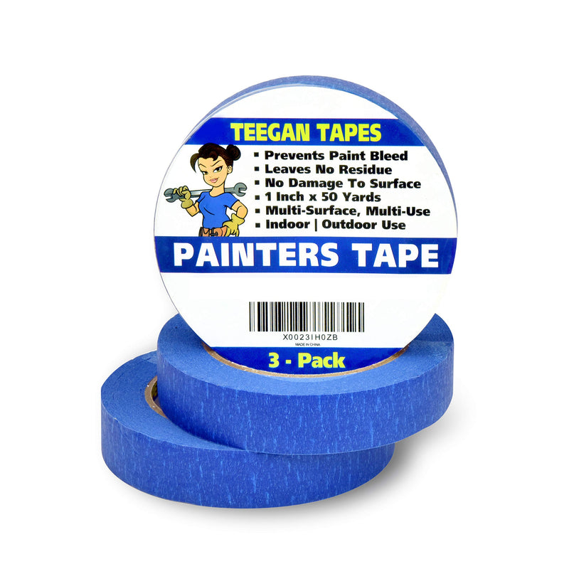 [Australia - AusPower] - Painters Tape (3-Pack) | 1 Inch x 50 Yds | Prevents Paint Bleed | Leaves No Residue | by Teegan Tapes 1 Inch x 50 yards 