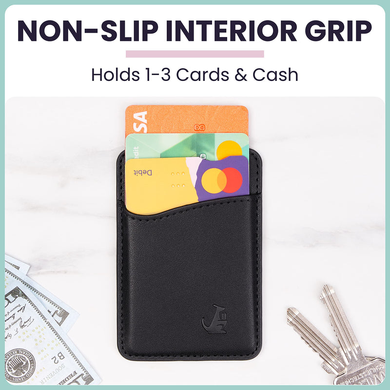 [Australia - AusPower] - Premium Leather Phone Card Holder - Stick On Wallet for iPhone and Android Smartphones - Minimalist Style with Non-Slip Lining Secures Up to 3 Cards Kangaroo (Black Leather) by Wallaroo Black 